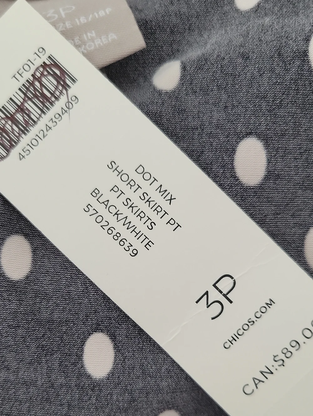 NWT Chico's Black White Dot Mix Short Asymmetrical Skirt Size XLP